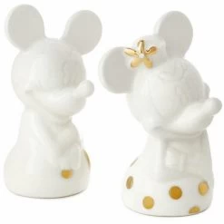 Hallmark Disney Mickey And Minnie White And Gold Salt And Pepper Shakers, Set Of 2