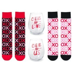 Hallmark Wine Night Valentine's Day Socks And Wine Glasses, Set Of 4