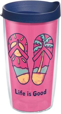 Life Is Good Pink Flip Flops Navy Lid 16 Oz Tervis Tumbler