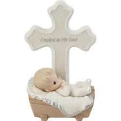 Precious Moments Cradled In His Love Boy Figurine With Cross