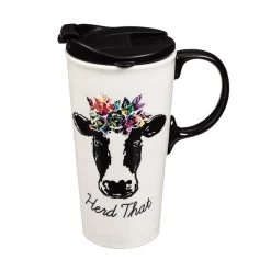"Herd That" Cow 17 Oz. Travel Cup With Lid And Box
