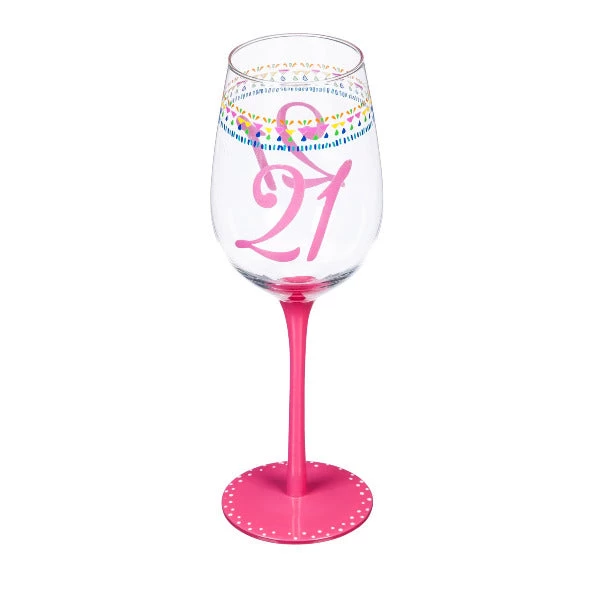 12 Oz. Color Changing Wine Glass 21st Birthday Confetti Design