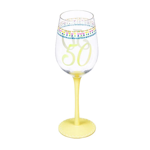 12 Oz. Color Changing Wine Glass 50th Birthday Confetti Design