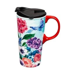 Through The Garden Gate Ceramic 17 Oz. Travel Cup With Matching Gift Box