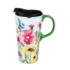 Spring Wildflowers Ceramic 17 Oz. Travel Cup With Matching Gift Box