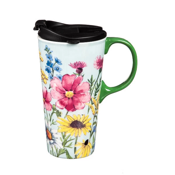 Spring Wildflowers Ceramic 17 Oz. Travel Cup With Matching Gift Box