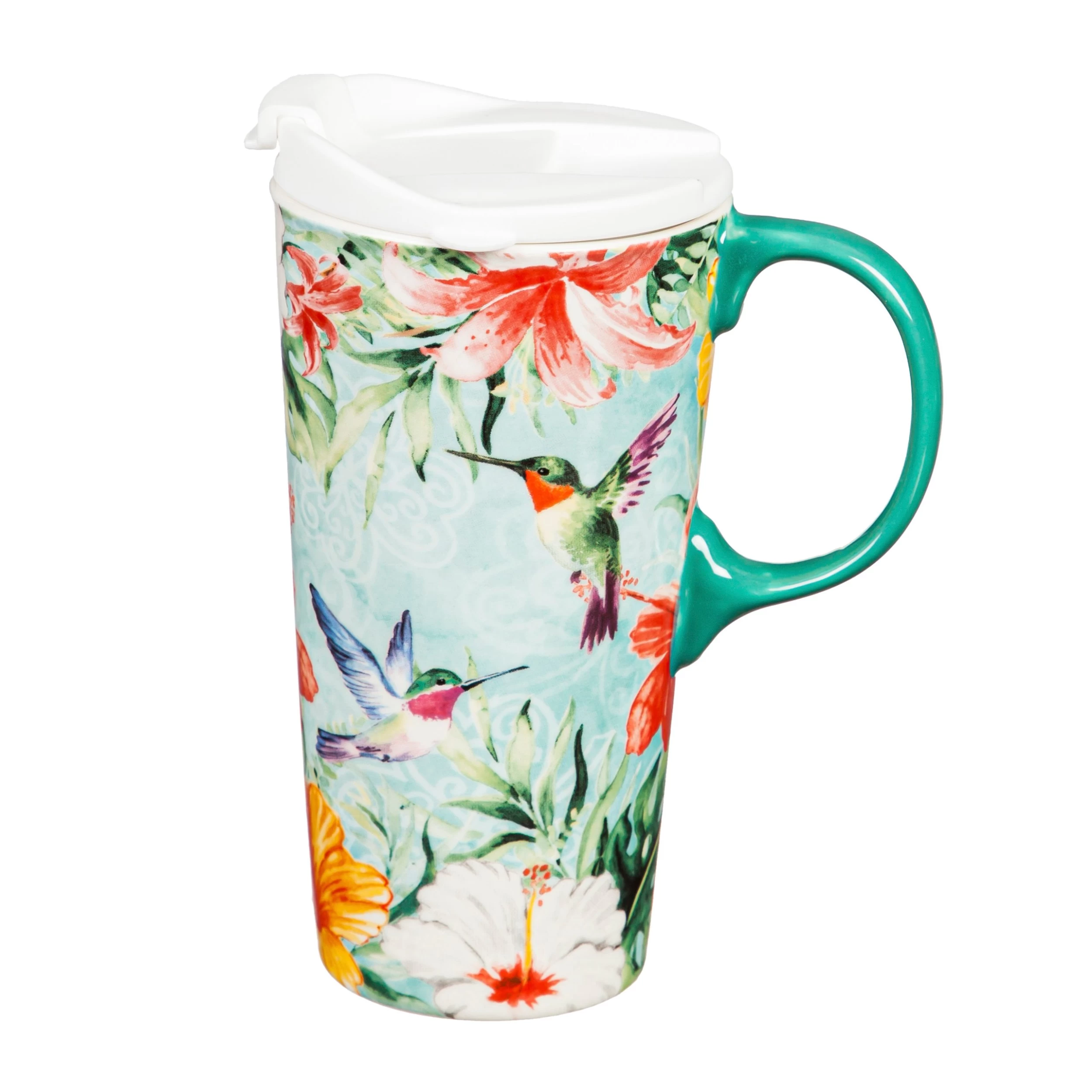 Hummingbird Friends Ceramic Perfect Travel Cup, 17oz., With Gift Box