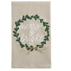Merry & Bright Christmas Greenery Embroidered Tea Towel