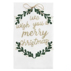 We Wish You A Merry Christmas Greenery Embroidered Tea Towel