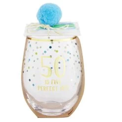 50 Is 5 Perfect 10's 50th Birthday Stemless Wine Glass & Candle Set