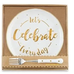 Dessert Plate And Fork Set Let's Celebrate Everyday