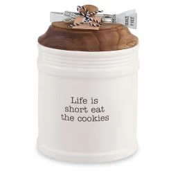 Life Is Short Eat The Cookies Jar Set With Stamped Silverplate "Guilt Free" Tong