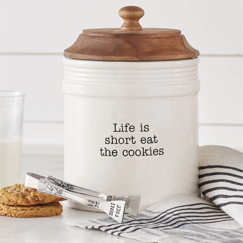 Life Is Short Eat The Cookies Jar Set With Stamped Silverplate "Guilt Free" Tong - Image 2