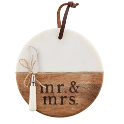Mud Pie Mr. & Mrs. Mango Wood And Marble Board Set