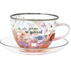 You Are So Special Floral Glass Teacup And Saucer Set