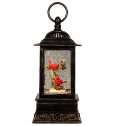 Cardinal Bird Couple On BranchGlitter Light Up Lantern 10.5"