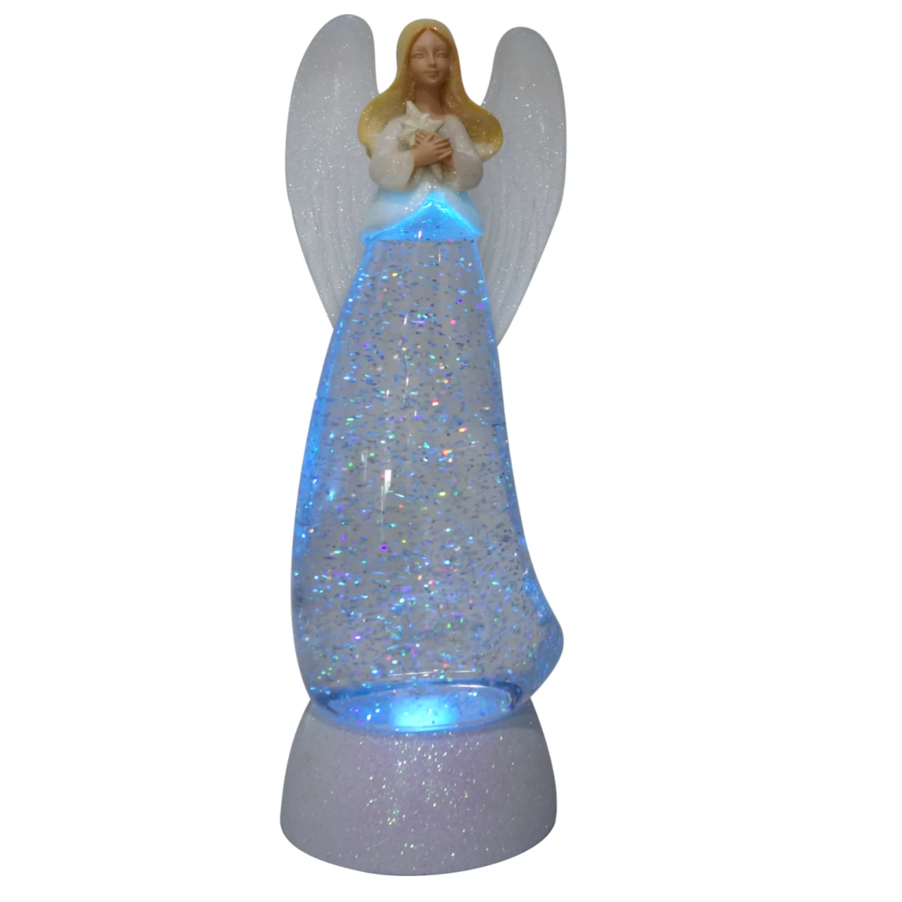 10.5" Color Changing LED Light Up Glitter Swirling Angel Holding Star