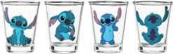 Silver Buffalo Lilo And Stitch Poses 4-Pack Mini Glass Set, 1.5 Ounces
