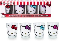 Silver Buffalo Sanrio Hello Kitty Faces 1.5-Ounce Mini Glass Cups, Set Of 4