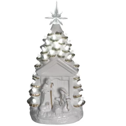 13" LED Light Up White Ceramic Nativity Tree