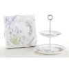 11" Porcelain 2-Tier Dessert Stand Lavender Rose In Gift Box