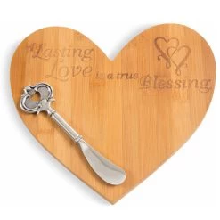 Lasting Love Is A True Blessing Heart Bamboo Cheese Board With Spreader