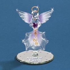 Angel Of Faith With Purple Crystal Heart Glass Figurine
