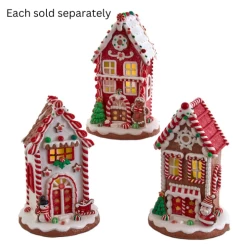 8.5" Battery Operated Light Up Red And White Houses, 3 Assorted