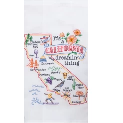 It's A California Dreaming Thing Embroidered Cotton Tea Towel