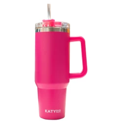 40 Oz. Hot Pink Katydid Stainless Steel Tumbler With Handle And Straw