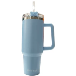 40 Oz. Light Blue Katydid Stainless Steel Tumbler With Handle And Straw