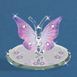Lavender Butterfly With Crystals Glass Figurine