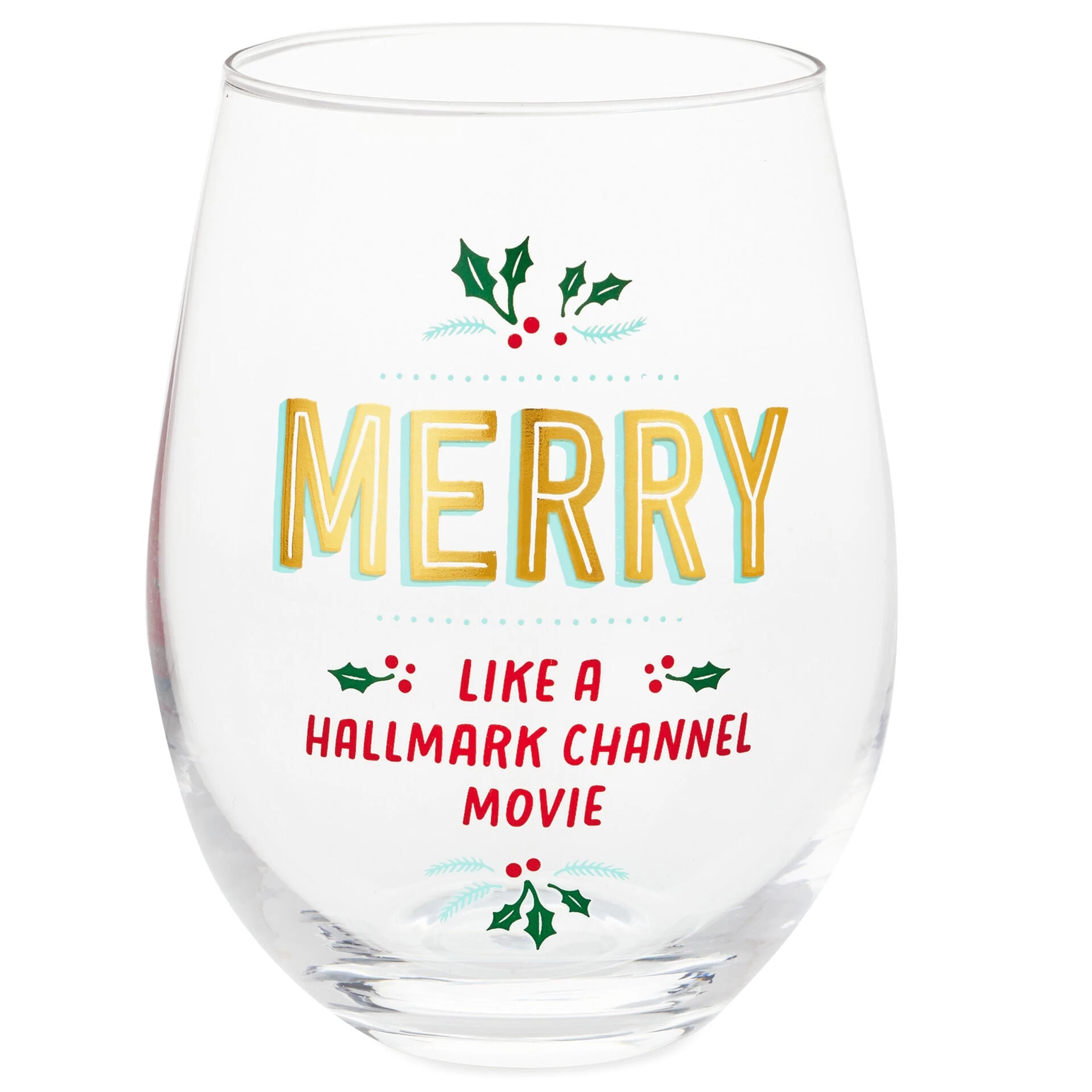 Merry Like Hallmark Channel Stemless Wine Glass, 17 Oz.