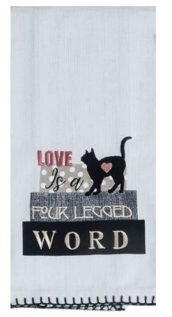 Cat Love Is A Four Legged Word Embroidered Tea Towel