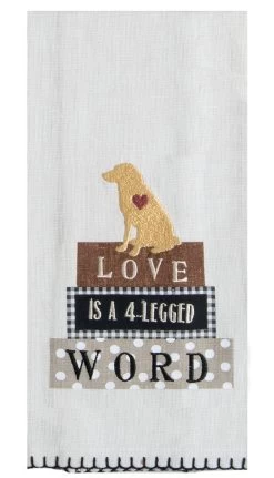 Dog Love Is A Four Legged Word Embroidered Tea Towel