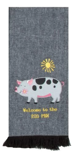 Welcome To The Pig Pen Applique Tea Towel