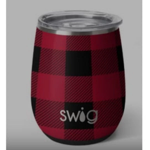 SWIG Buffalo Plaid Stemless Wine Cup 14 Oz. Stainless Steel And Insulated