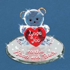 Love You To The Moon And Back Bear With Red Heart Glass Figurine