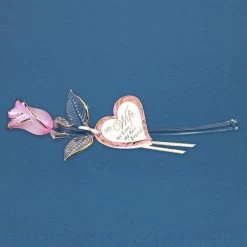 22Kt Gold Trimmed Pink Rose Bud On Long Stem For My Wife My Love My Best Friend Glass Figurine