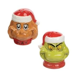 Dr. Seuss The Grinch And Max Sculpted Head Ceramic Salt And Pepper Shaker Set